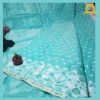 Aqua with White color Traditional Soft Jamdani Saree - Image 4
