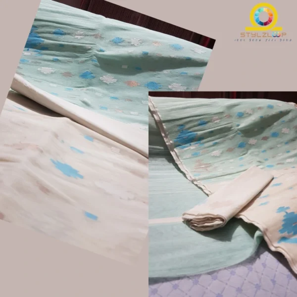 Sky Blue and White Traditional Soft Jamdani Saree-জামদানী শাড়ী - Image 3