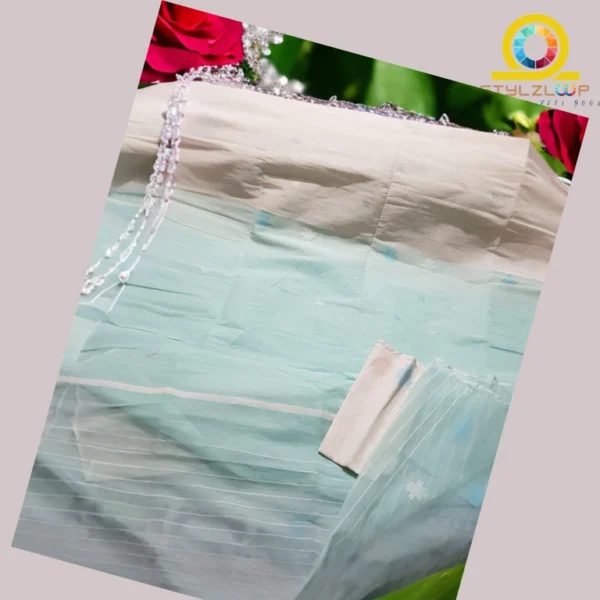 Sky Blue and White Traditional Soft Jamdani Saree-জামদানী শাড়ী - Image 4