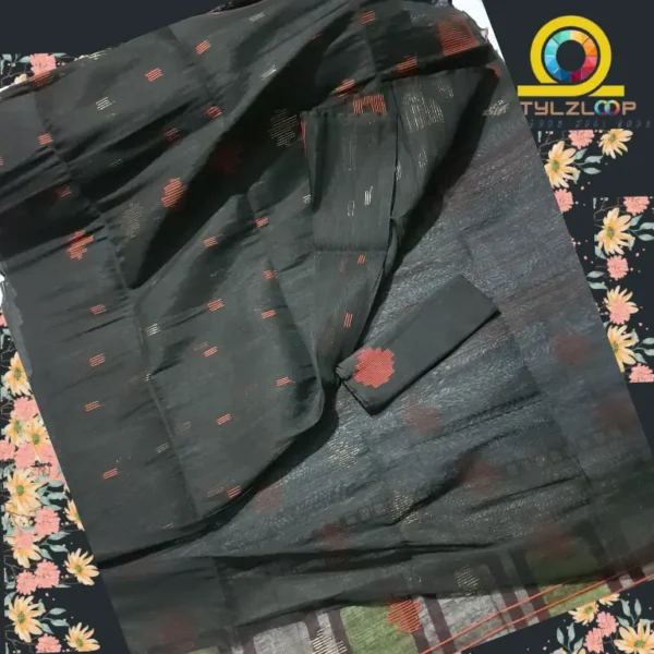 Black multicolor Traditional Soft Jamdani Saree-জামদানী শাড়ী - Image 4