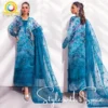 3 PC Embroidered & Embellished Printed Chiffon Shirt | NU-UN-BLUECHARM