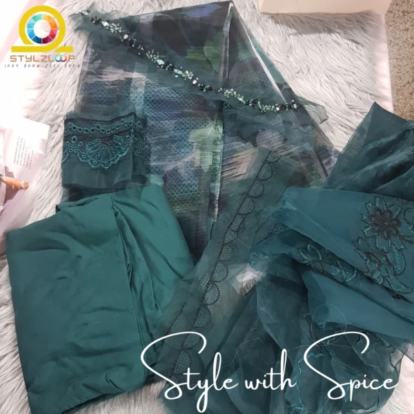 3 PC Embroidered & Embellished Printed Chiffon Shirt | NU-UN-COCOLOVE - Image 2