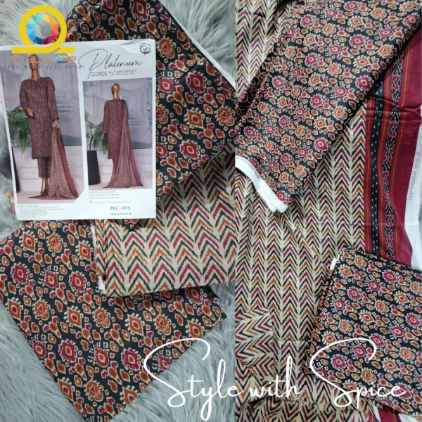 3 Piece Unstitched - Platinum Co-Ords Digital Printed Suit-04 - Image 3