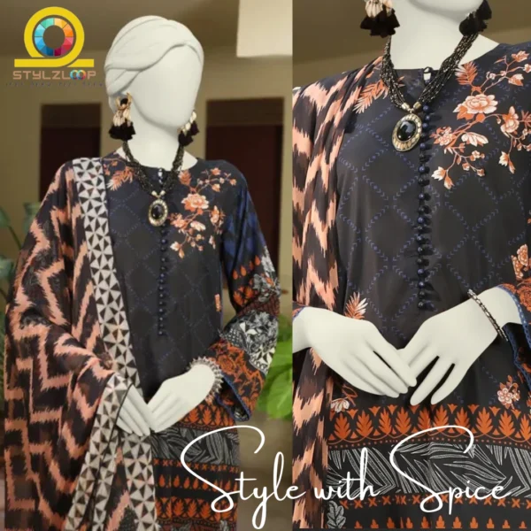 3 PC J. BLUE LAWN UNSTITCHED | JLAWN-UN-02 - Image 2