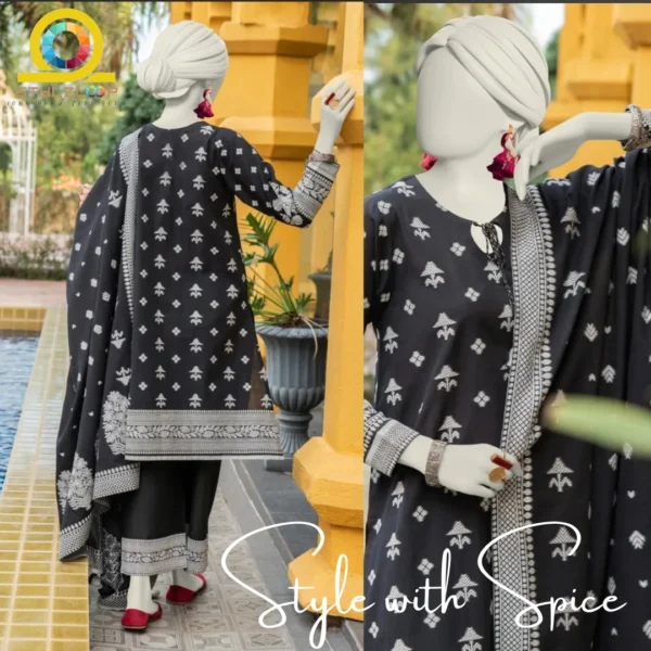 3 PC J. BLACK JACQUARD UNSTITCHED | JLAWN-UN-03 - Image 2