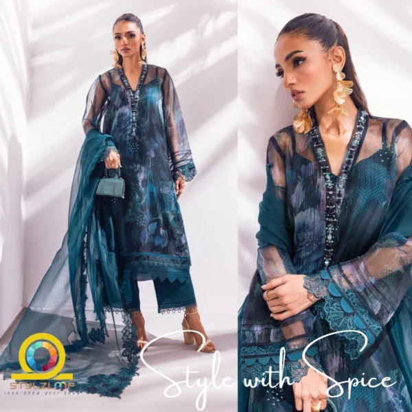 3 PC Embroidered & Embellished Printed Chiffon Shirt | NU-UN-COCOLOVE - Image 3