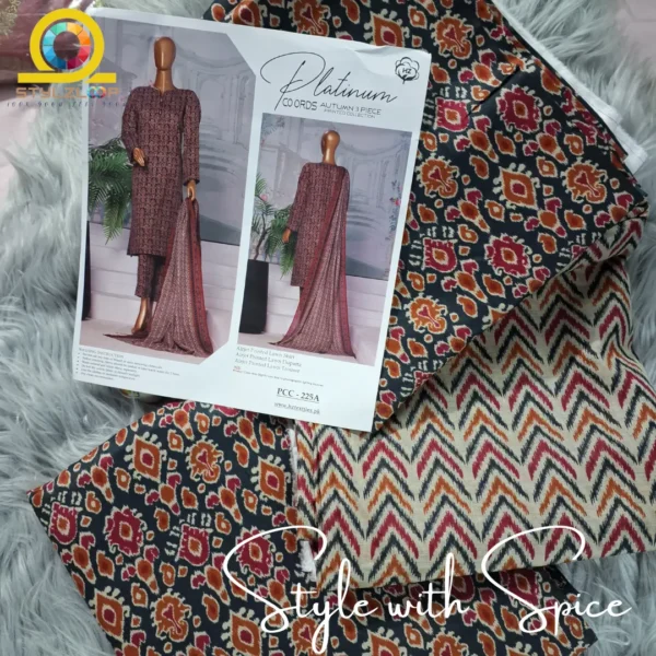 3 Piece Unstitched - Platinum Co-Ords Digital Printed Suit-04 - Image 4