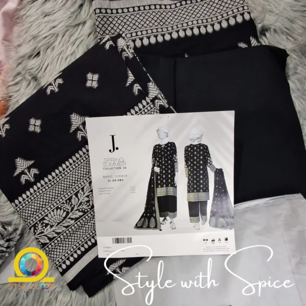 3 PC J. BLACK JACQUARD UNSTITCHED | JLAWN-UN-03 - Image 3