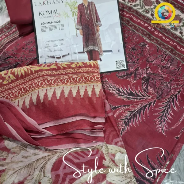 3 PC Komal Prints With Printed Chiffon Dupatta | LG-MM-0106 - Image 4