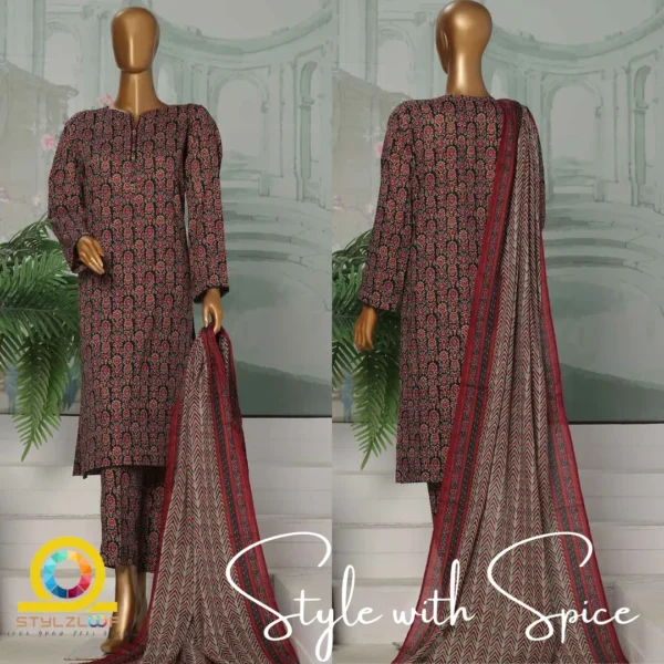 3 Piece Unstitched - Platinum Co-Ords Digital Printed Suit-04 - Image 2