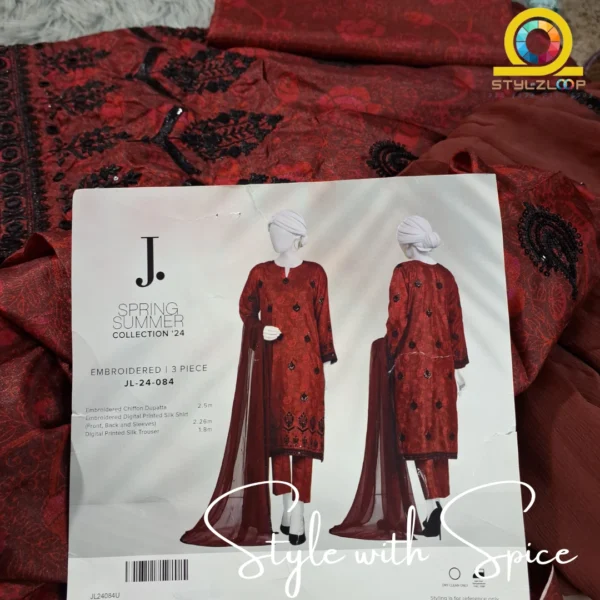 3 PC J. MAROON IMPURE SILK UNSTITCHED | JLAWN-UN-04 - Image 4