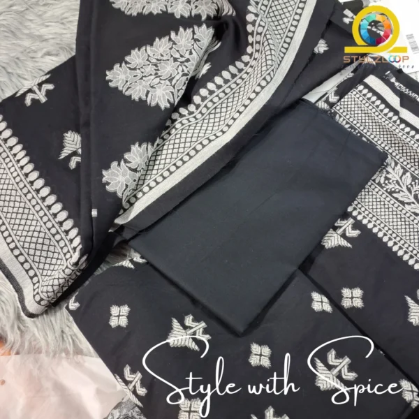 3 PC J. BLACK JACQUARD UNSTITCHED | JLAWN-UN-03 - Image 4