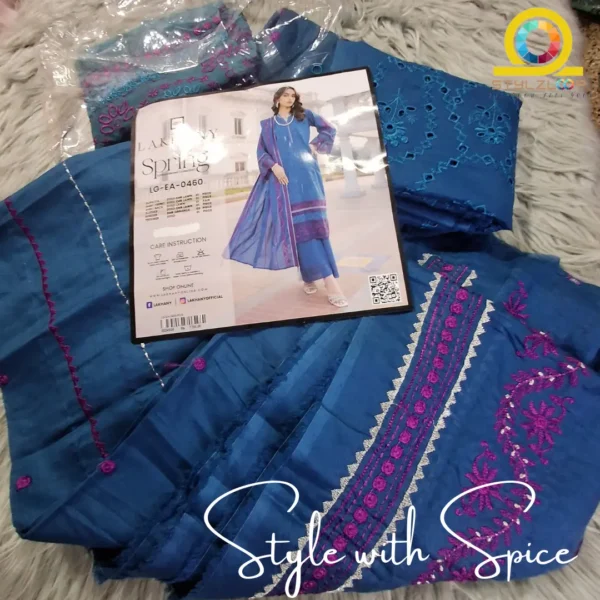 3 Piece Unstitched Embroidered Lawn| LG-EA-0460 - Image 3
