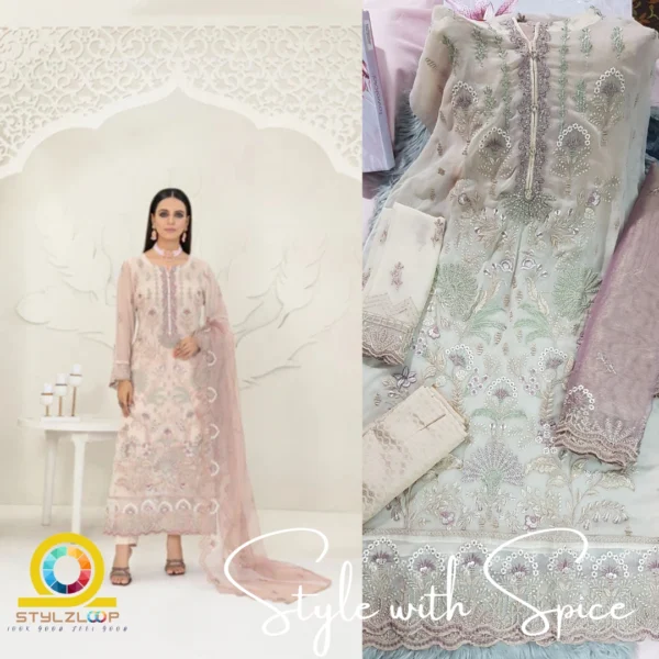 3 Piece Semi-Stitched Fancy Embroidered Chiffon Shirt | CALA-UN-03