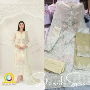 3 Piece Semi-Stitched Fancy Embroidered Chiffon Shirt | CALA-UN-04