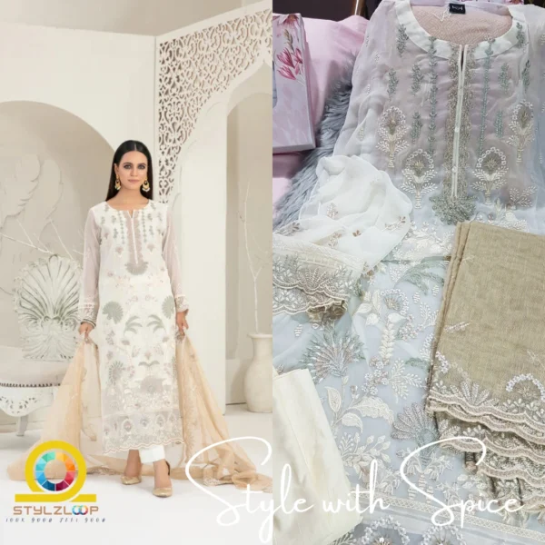 3 Piece Semi-Stitched Fancy Embroidered Chiffon Shirt | CALA-UN-06