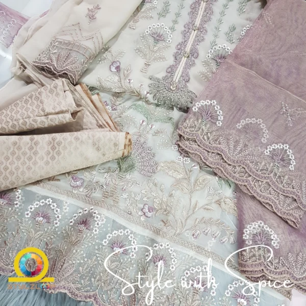 3 Piece Semi-Stitched Fancy Embroidered Chiffon Shirt | CALA-UN-03 - Image 2
