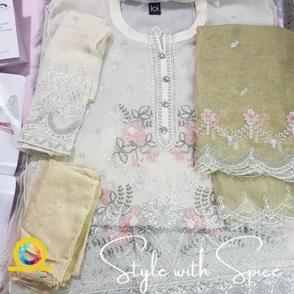3 Piece Semi-Stitched Fancy Embroidered Chiffon Shirt | CALA-UN-04 - Image 2