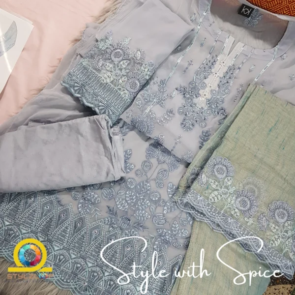 3 Piece Semi-Stitched Fancy Embroidered Chiffon Shirt | CALA-UN-05 - Image 2