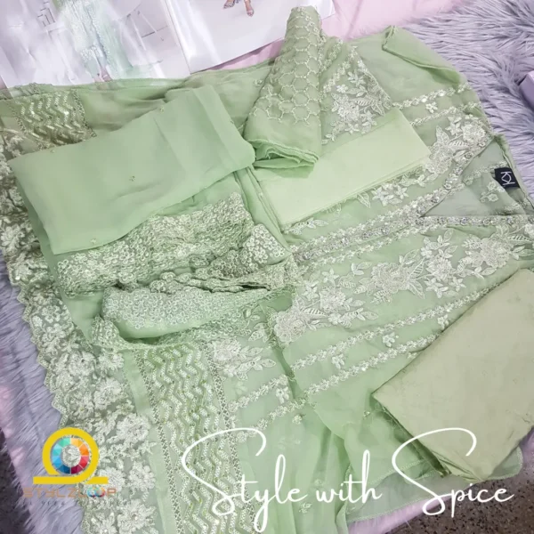 3 Piece Semi-Stitched Fancy Embroidered Chiffon Shirt | CALA-UN-01 - Image 2