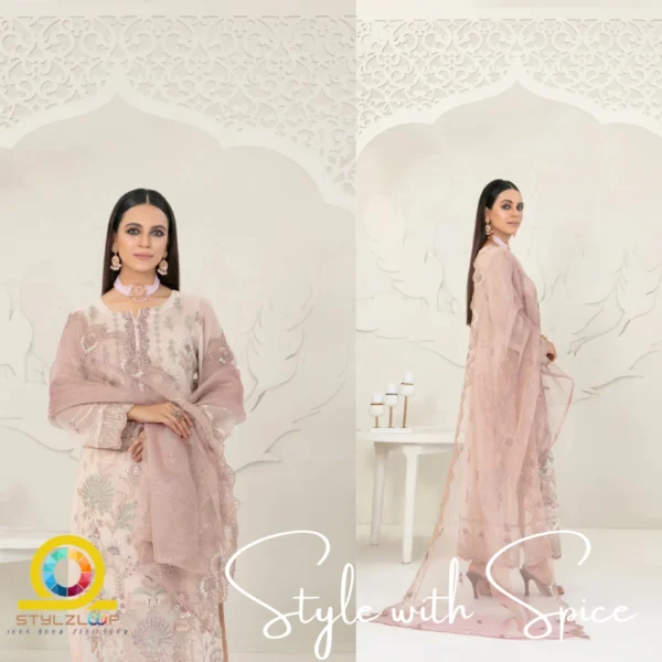 3 Piece Semi-Stitched Fancy Embroidered Chiffon Shirt | CALA-UN-03 - Image 3