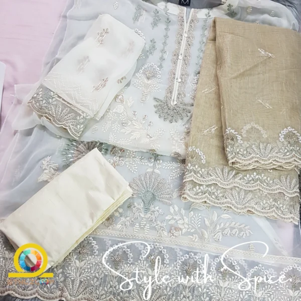 3 Piece Semi-Stitched Fancy Embroidered Chiffon Shirt | CALA-UN-06 - Image 3