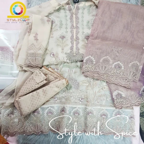 3 Piece Semi-Stitched Fancy Embroidered Chiffon Shirt | CALA-UN-03 - Image 4
