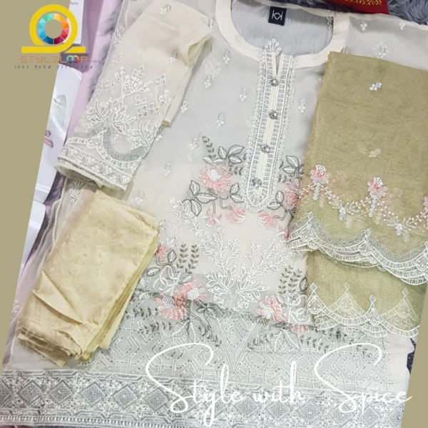 3 Piece Semi-Stitched Fancy Embroidered Chiffon Shirt | CALA-UN-04 - Image 4