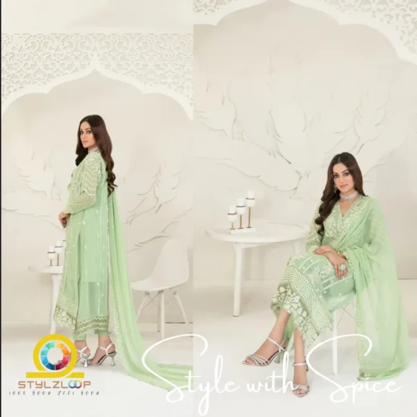 3 Piece Semi-Stitched Fancy Embroidered Chiffon Shirt | CALA-UN-01 - Image 3