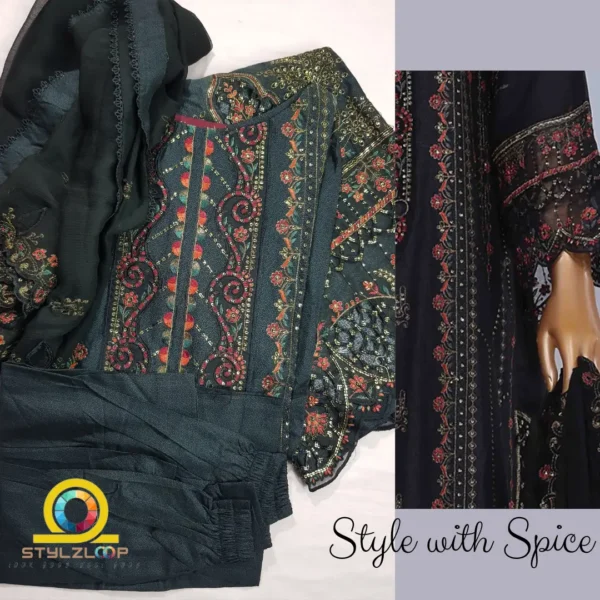 3 Piece Luxury Frock Style Suit | Bin-ST-05 - Image 3