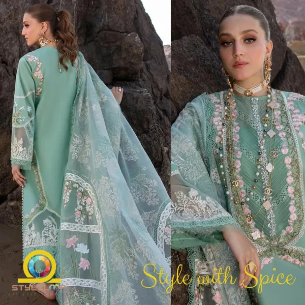 3 Piece Unstitched Crimson Chiffon Fancy | CF-UN-12 - Image 3