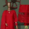 3 Piece Bright Red Color Luxury Frock Style Suit | Bin-ST-06 - Image 3