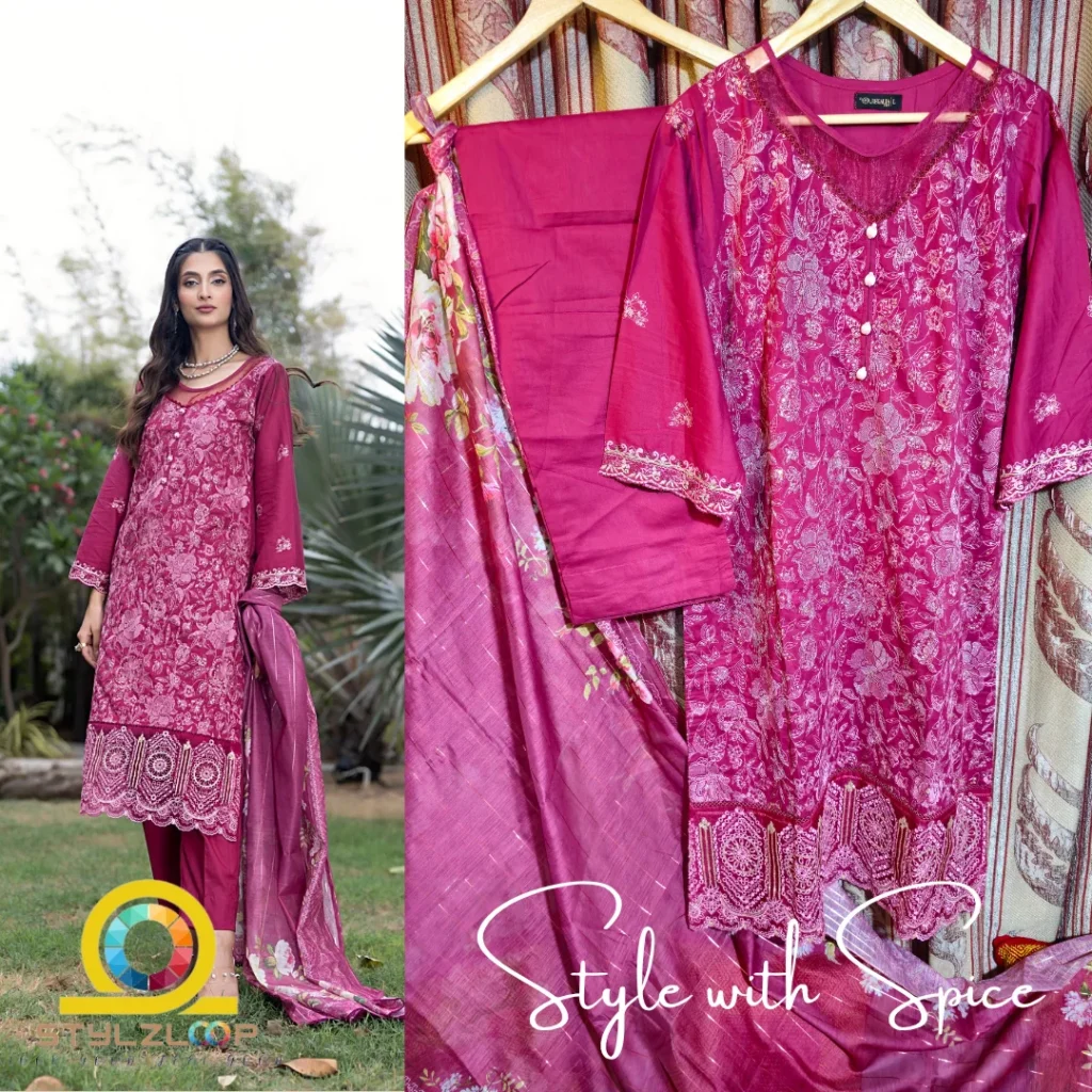 3 Piece Stitched Embroidered Lawn Collection | Bahar-ST-02