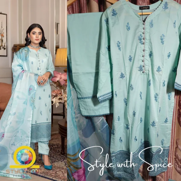 3 Piece Stitched Embroidered Lawn Collection | Bahar-ST-06