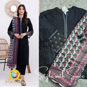 3 Piece Ready to wear dyed Embroidered with printed dupatta | LG-SK-0040