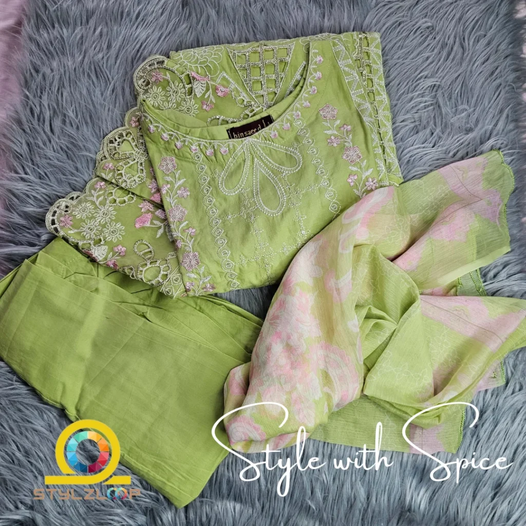 3 Piece Stitched Embroidered Suit | Bin-ST-06