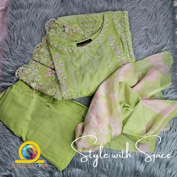 3 Piece Stitched Embroidered Suit | Bin-ST-06