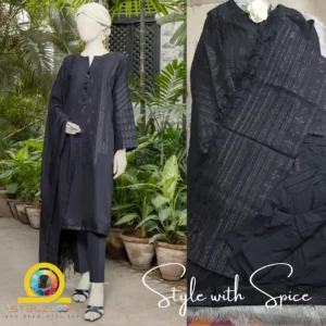 Black Jacquard Woven Stitched 3pc collection