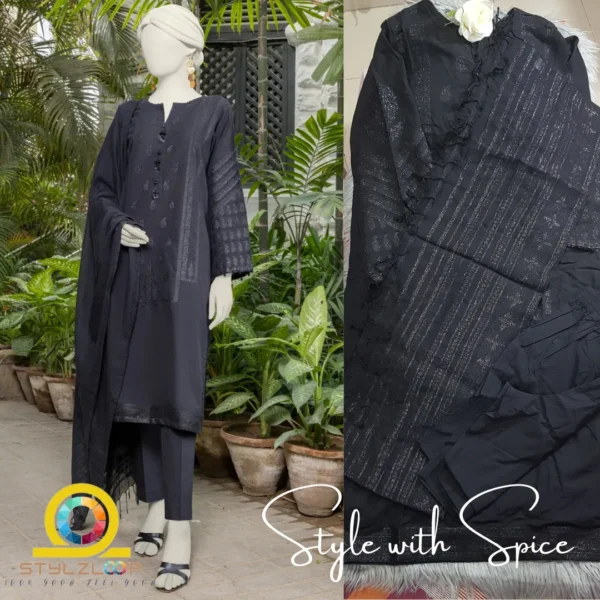 Black Jacquard Woven Stitched 3pc collection