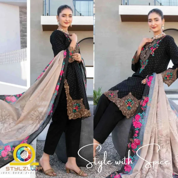 3 Piece Stitched Elegant Lawn Collection | Calafia-ST-04 - Image 2