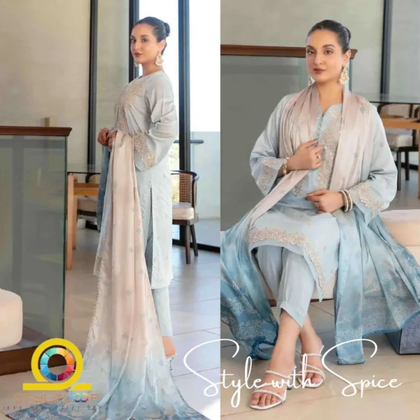 3 Piece Stitched Elegant Lawn Collection | Calafia-ST-05 - Image 2