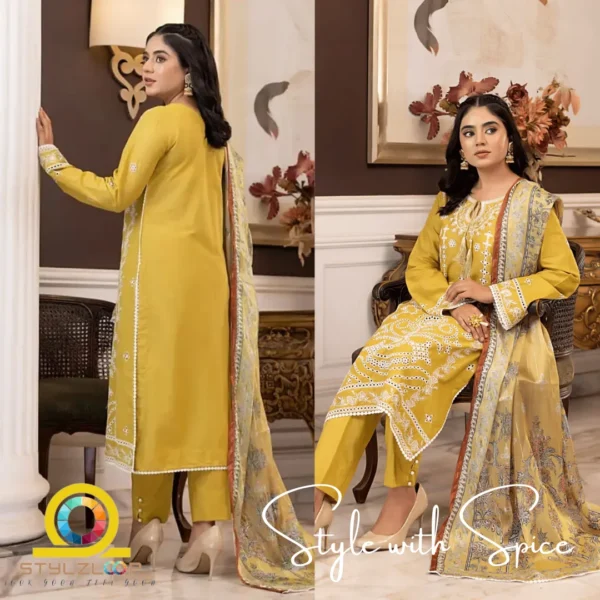 3 Piece Stitched Embroidered Lawn Collection | Bahar-ST-01 - Image 2