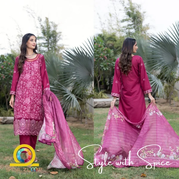 3 Piece Stitched Embroidered Lawn Collection | Bahar-ST-02 - Image 3