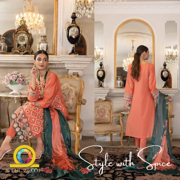 3 Piece Stitched Embroidered Lawn Collection | Bahar-ST-04 - Image 3
