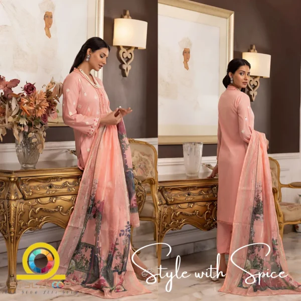 3 Piece Stitched Embroidered Lawn Collection | Bahar-ST-05 - Image 2