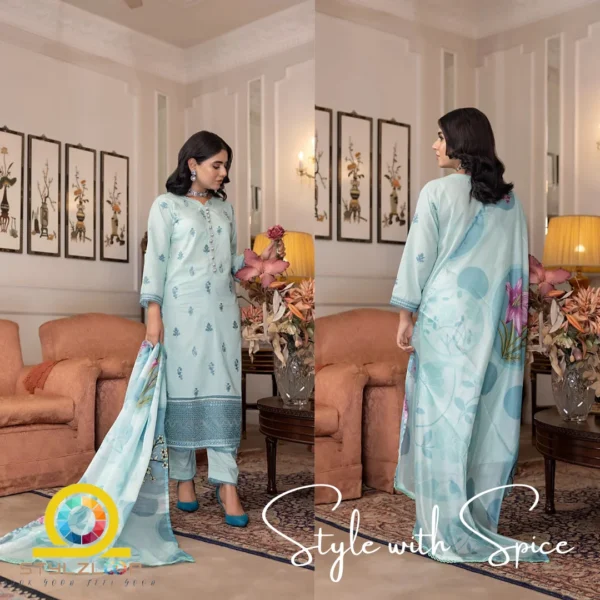 3 Piece Stitched Embroidered Lawn Collection | Bahar-ST-06 - Image 2