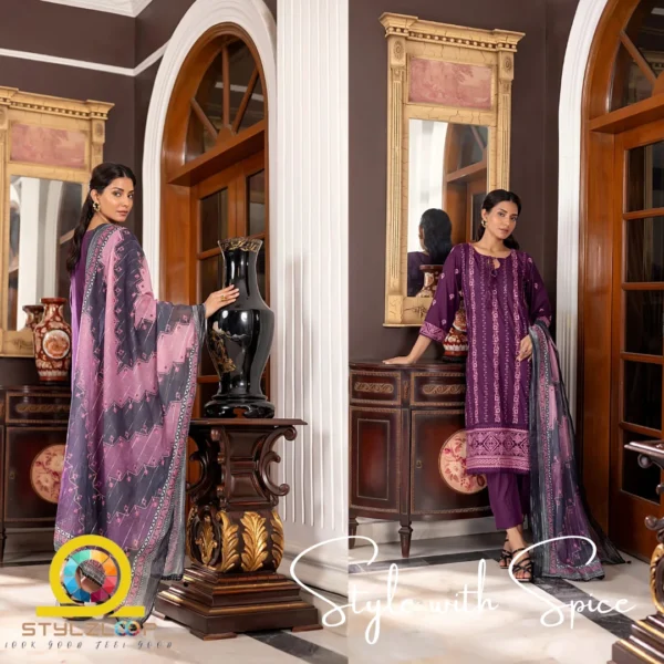 3 Piece Stitched Embroidered Lawn Collection | Bahar-ST-07 - Image 2