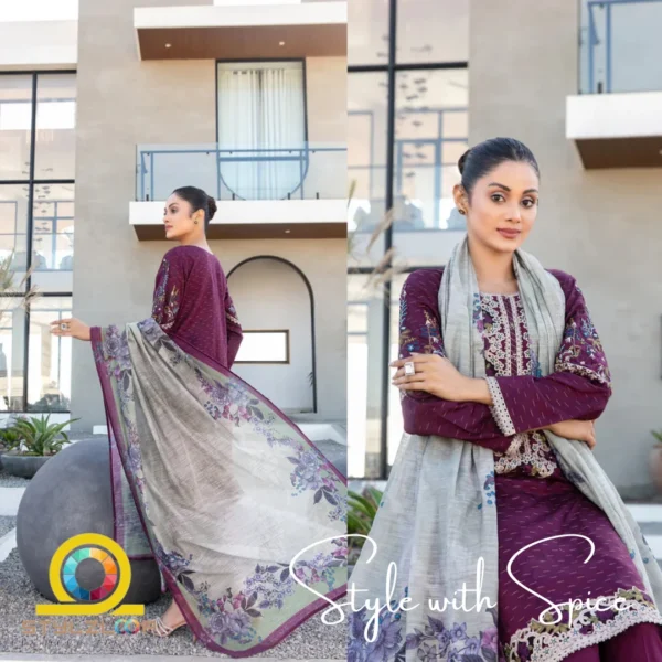 3 Piece Stitched Elegant Lawn Collection | Calafia-ST-01 - Image 2