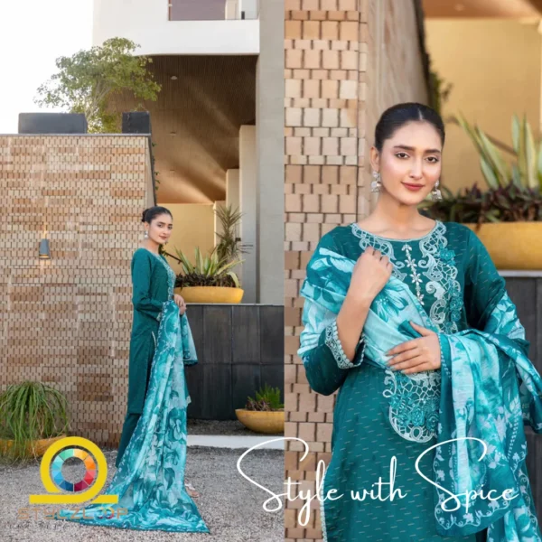3 Piece Stitched Elegant Lawn Collection | Calafia-ST-02 - Image 2