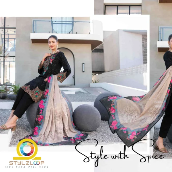 3 Piece Stitched Elegant Lawn Collection | Calafia-ST-04